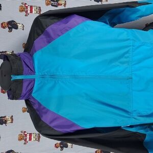 Vintage Athletic Wear teal & purple colorblock 3/4 zip Med pullover windbreaker